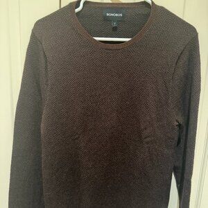 Bonobos Men's Slim Fit Sweater Brown Herringbone Washable Wool Sz Small